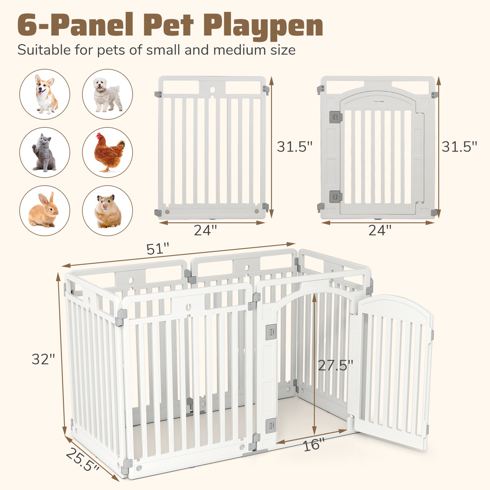6-Panel Tall Dog Playpen Foldable Pet Fence with Locking Door Pet Gate - view 4