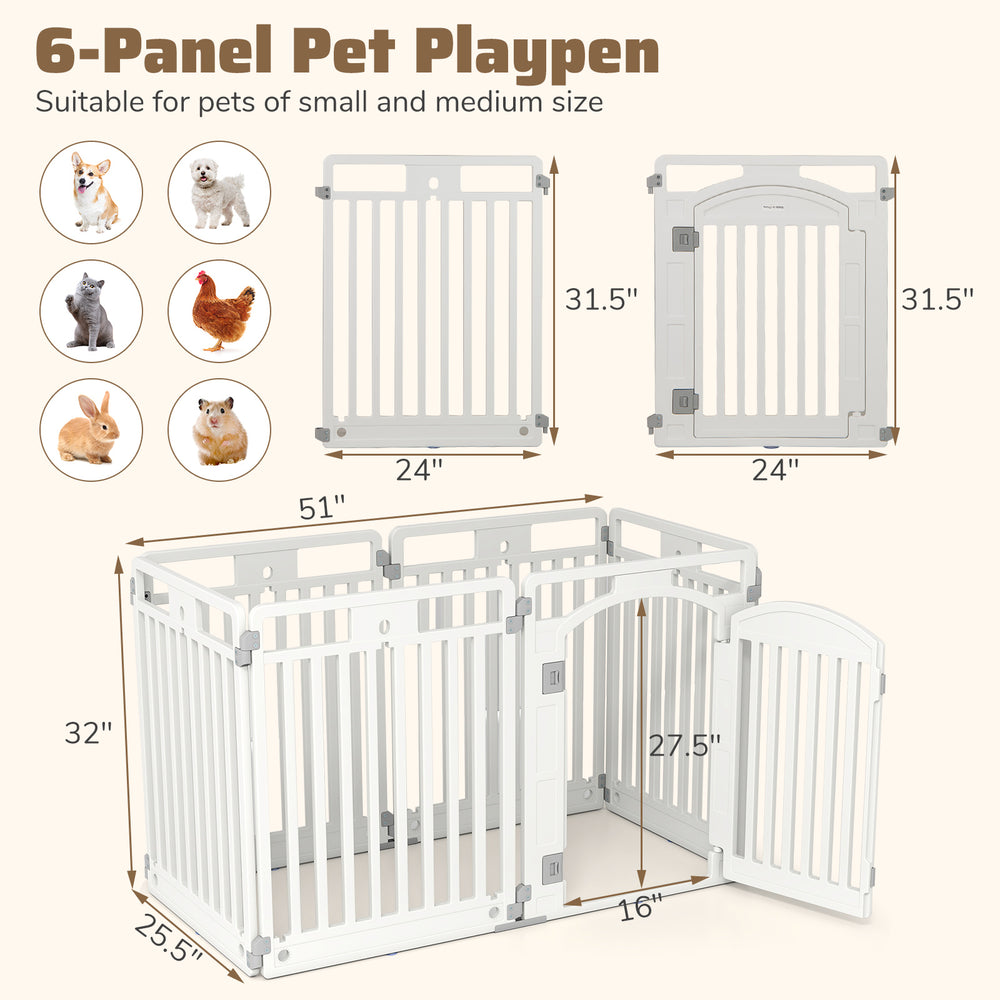 6-Panel Tall Dog Playpen Foldable Pet Fence with Locking Door Pet Gate - view 4