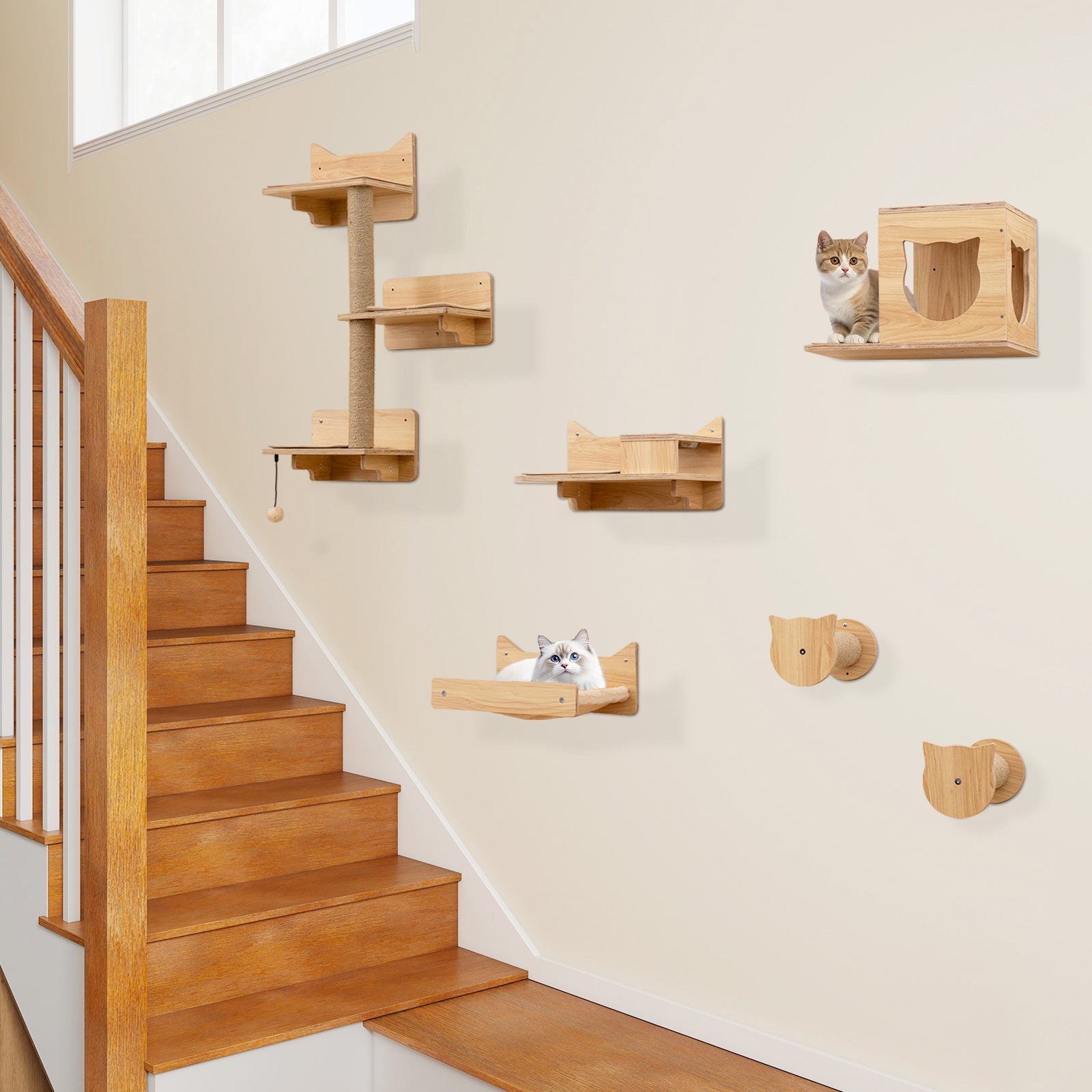 6 Pieces Cat Wall Furniture Set Kitten Wall Mounted Shelves Cat Tree - view 3