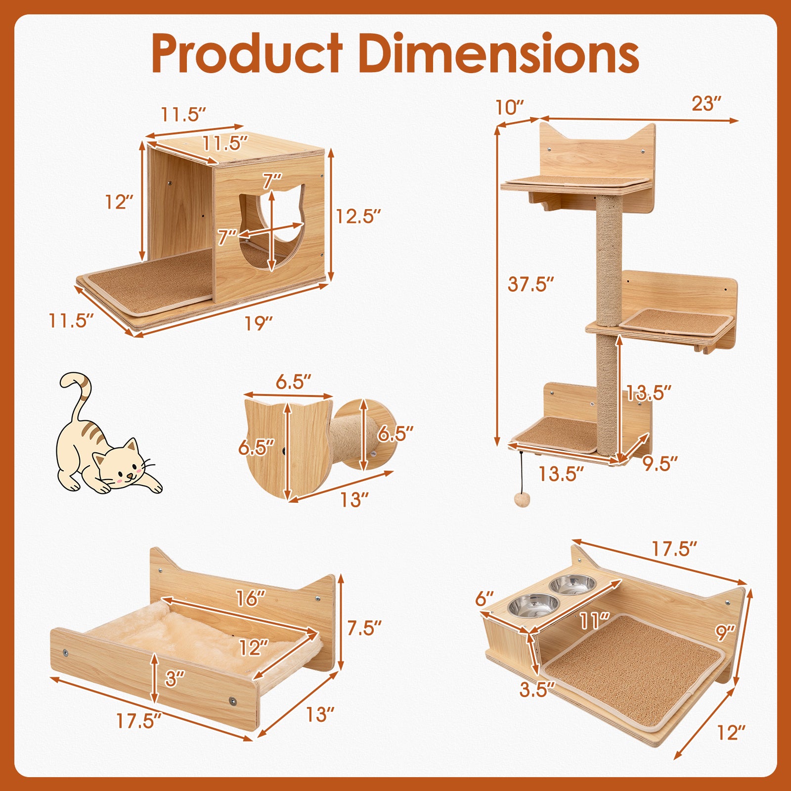 6 Pieces Cat Wall Furniture Set Kitten Wall Mounted Shelves Cat Tree - view 4