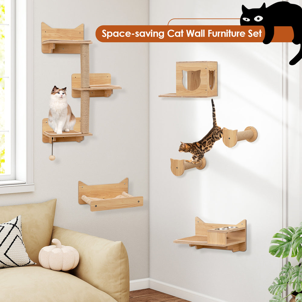 6 Pieces Cat Wall Furniture Set Kitten Wall Mounted Shelves Cat Tree - view 5