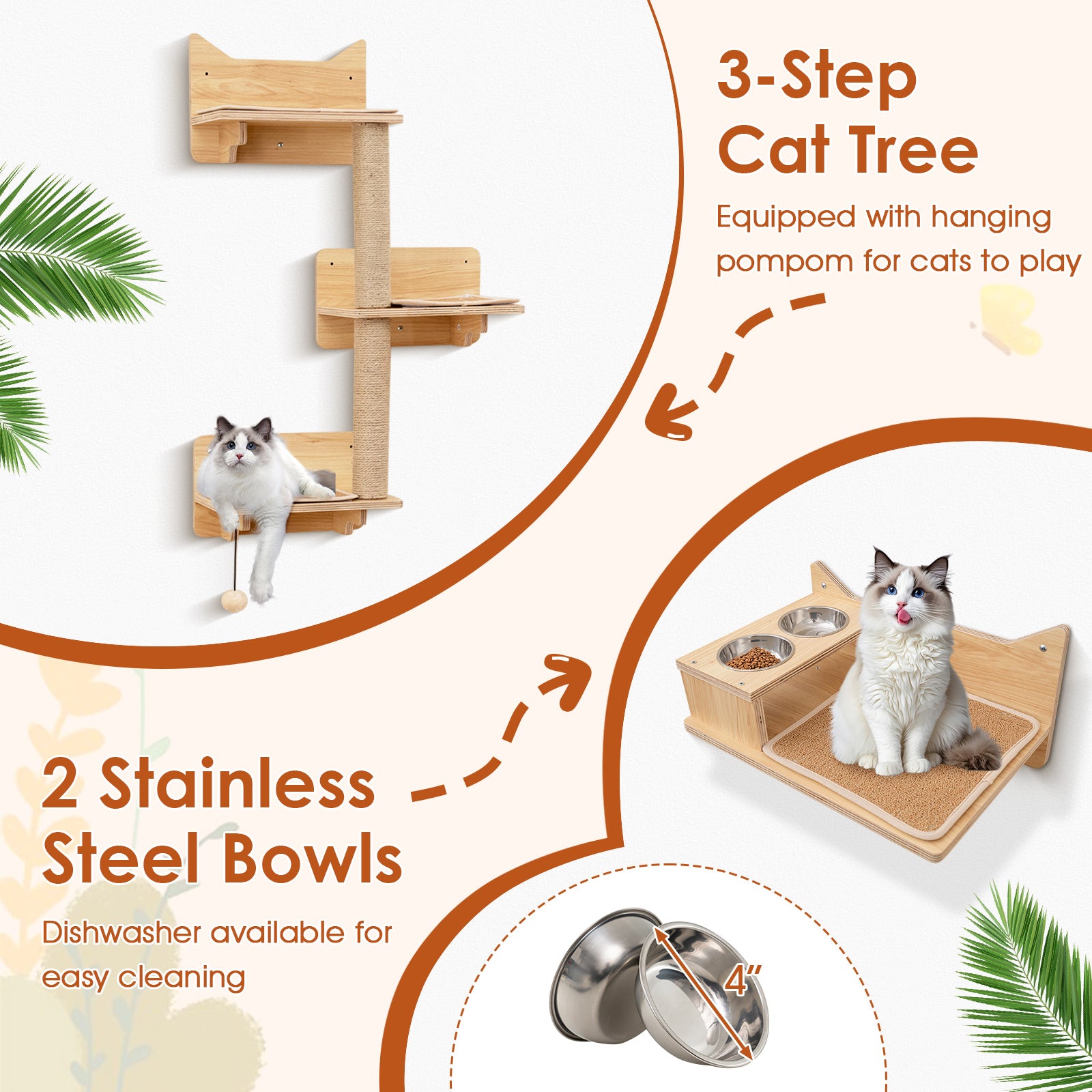 6 Pieces Cat Wall Furniture Set Kitten Wall Mounted Shelves Cat Tree - view 6