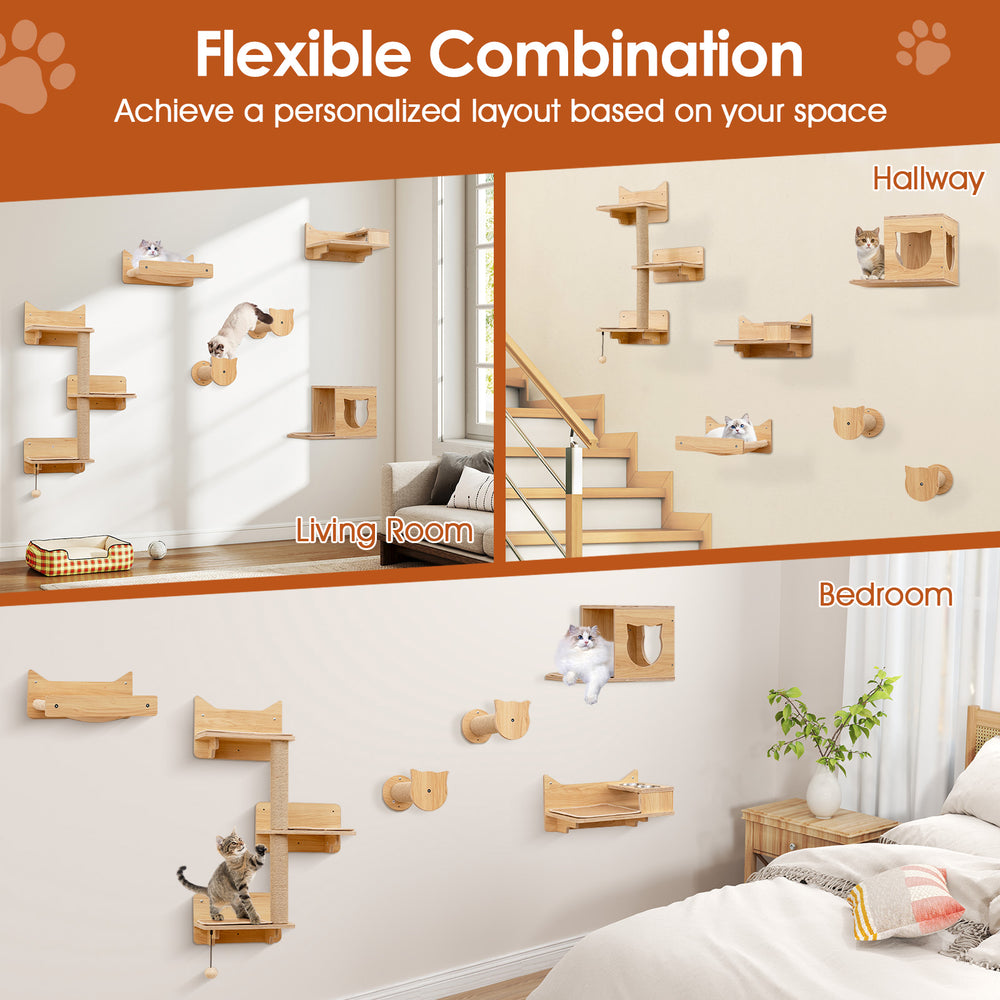 6 Pieces Cat Wall Furniture Set Kitten Wall Mounted Shelves Cat Tree - view 7