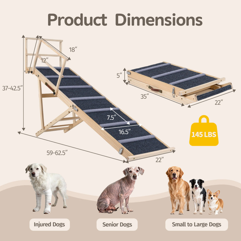 6-level Height Adjustable Foldable Dog Ramp for High Bed Couch Pet Stairs - view 5