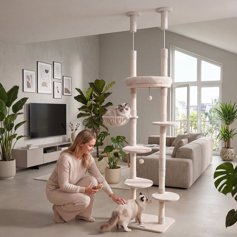 6-tier Floor to Ceiling Cat Tree with Plush Bed and Sisal Scratching Posts - view 2