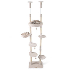 6-tier Floor to Ceiling Cat Tree with Plush Bed and Sisal Scratching Posts