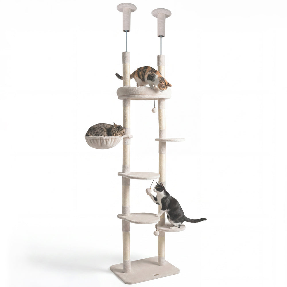 6-tier Floor to Ceiling Cat Tree with Plush Bed and Sisal Scratching Posts - view 3