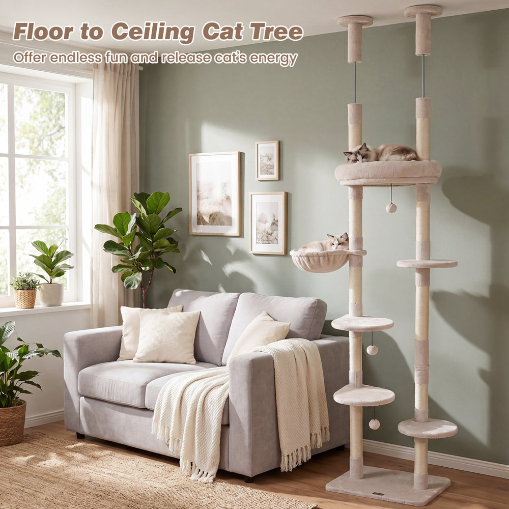 6-tier Floor to Ceiling Cat Tree with Plush Bed and Sisal Scratching Posts - view 5