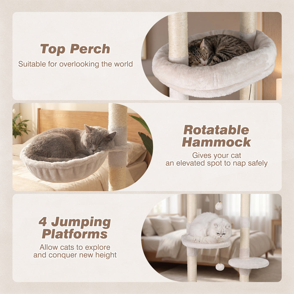 6-tier Floor to Ceiling Cat Tree with Plush Bed and Sisal Scratching Posts - view 6