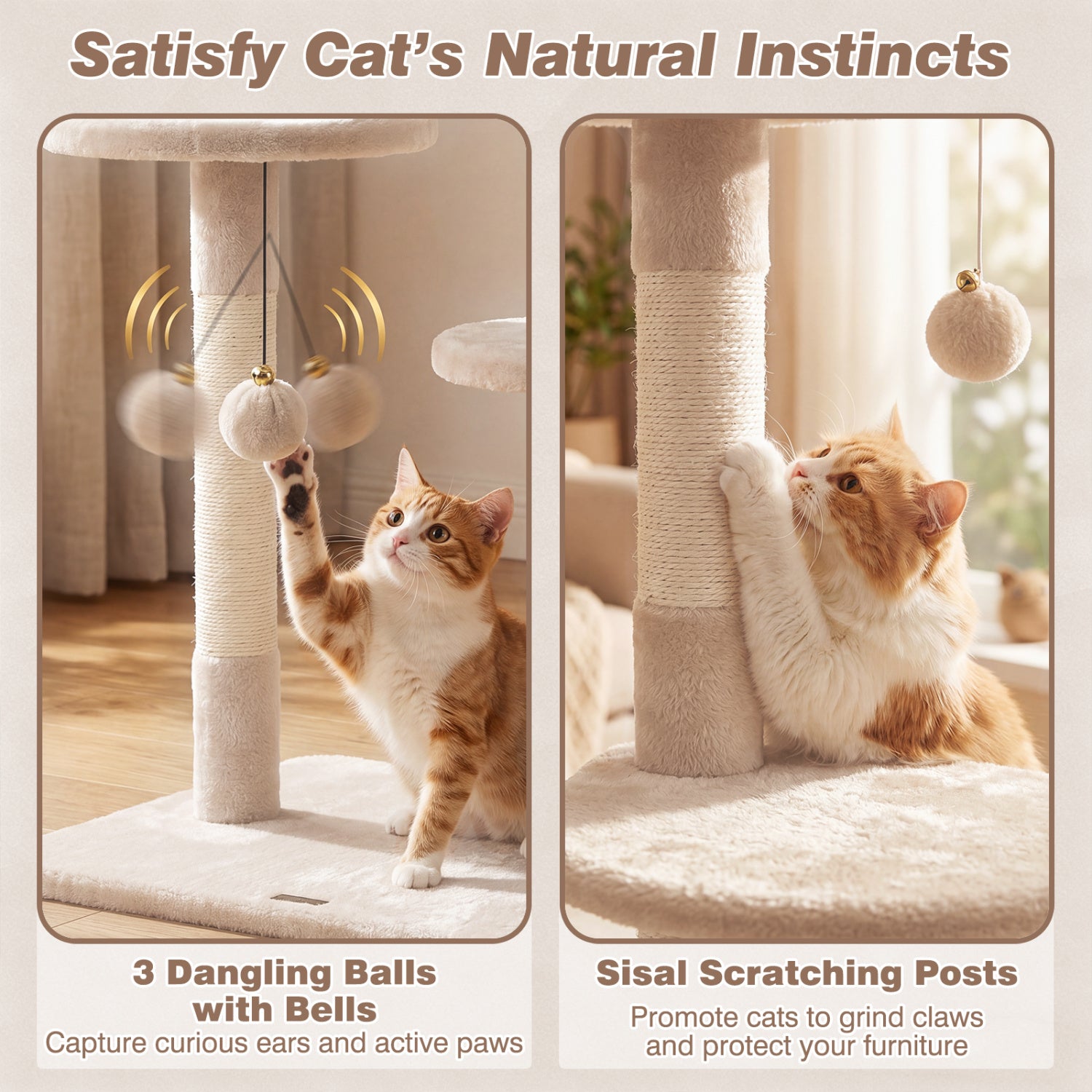 6-tier Floor to Ceiling Cat Tree with Plush Bed and Sisal Scratching Posts - view 7