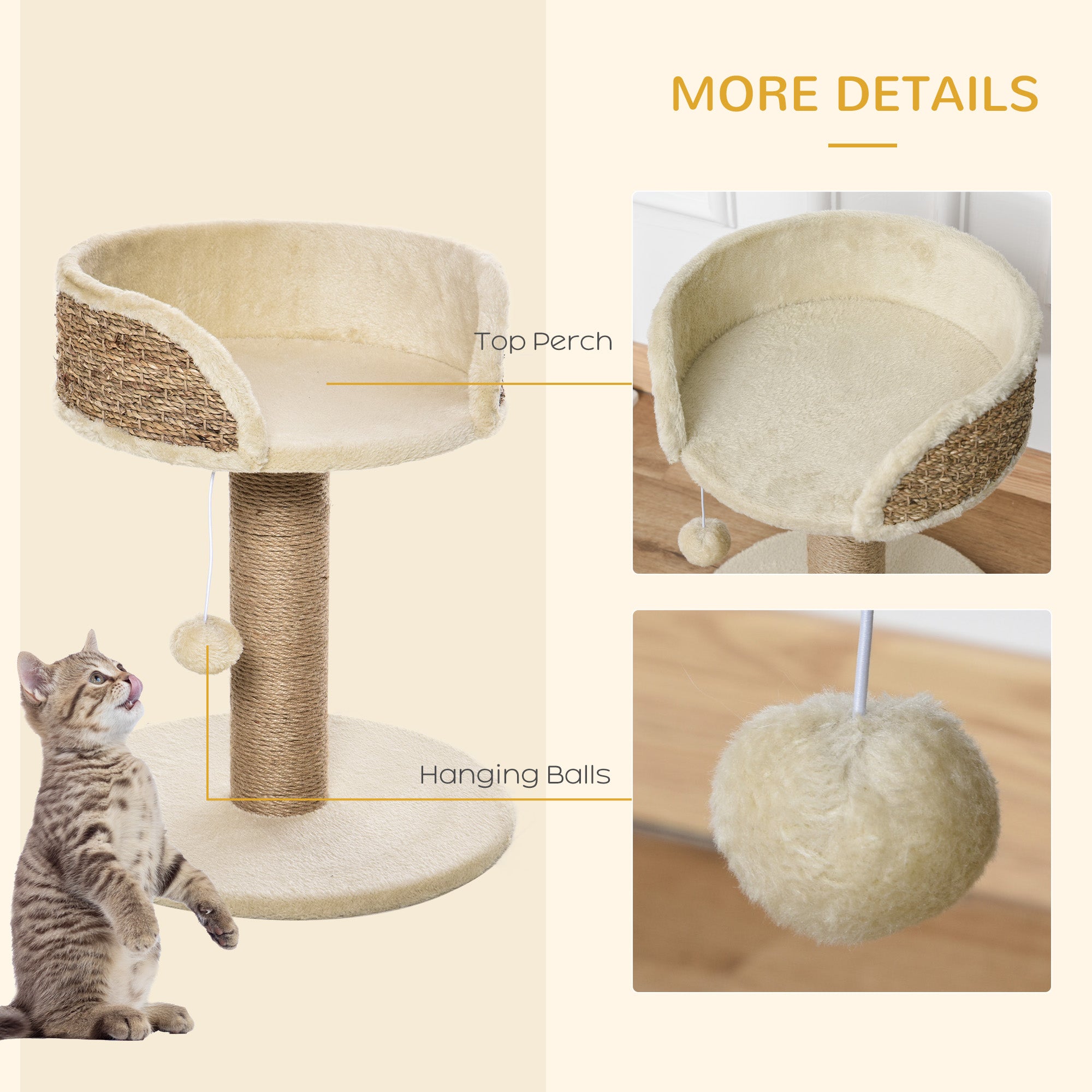 Cat Tree with Scratching Post, Toy Ball, Perch, Small Cat Tower for Indoor Cats - view 4