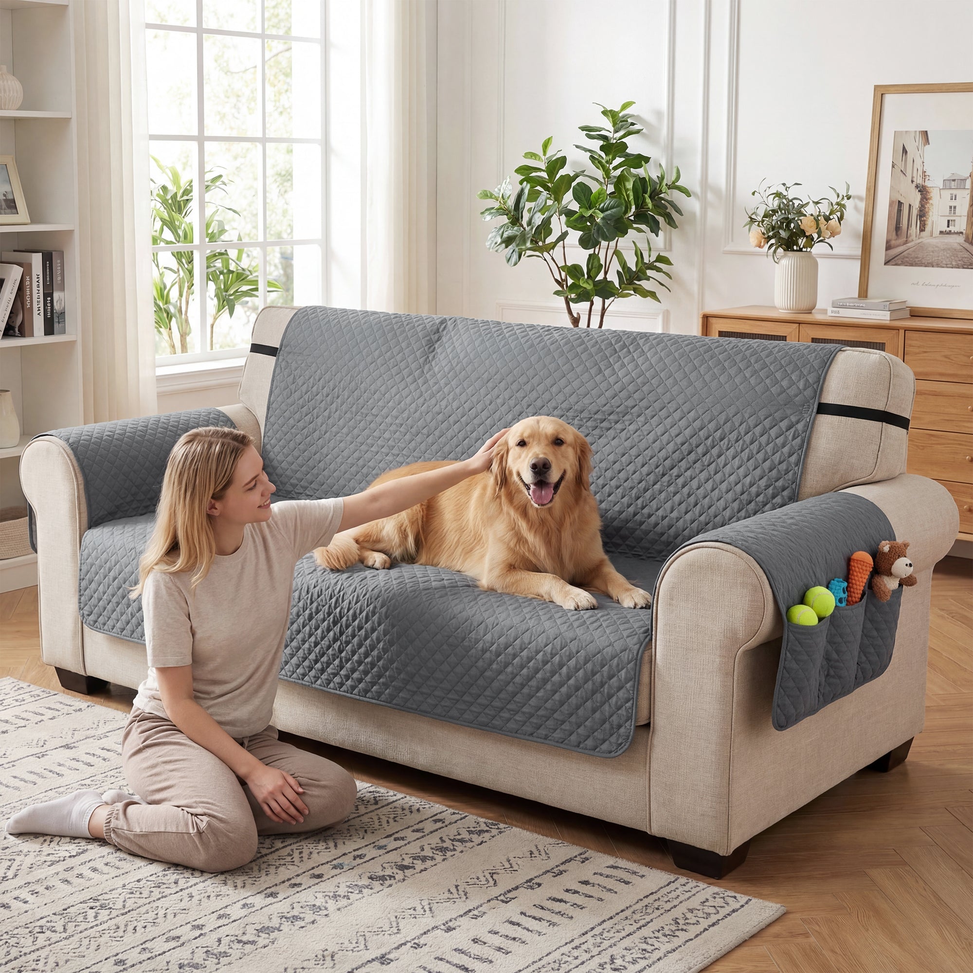 Waterproof Sofa Cover 3 Seater, Soft Couch Cover for Dogs Cats Pets, Non Slip - view 7
