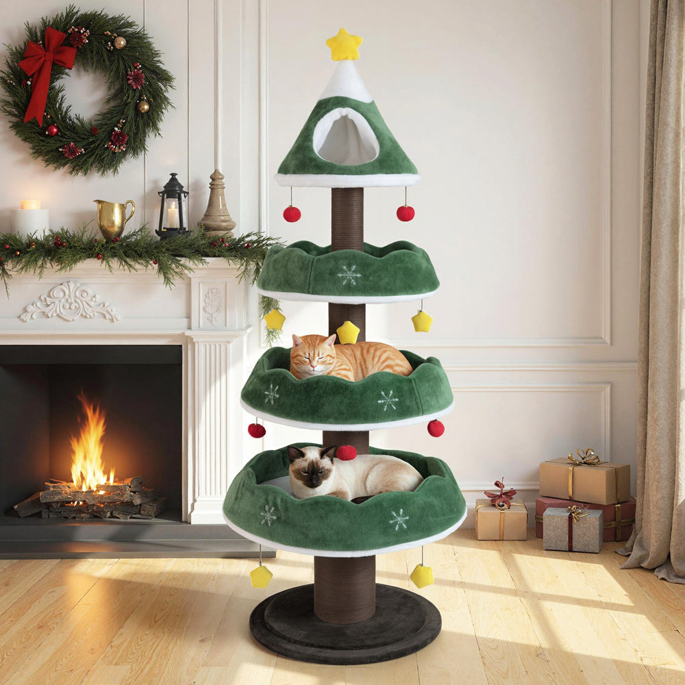 70.5 Inches Tall Christmas Cat Tree with 3 Plush Platforms - view 2