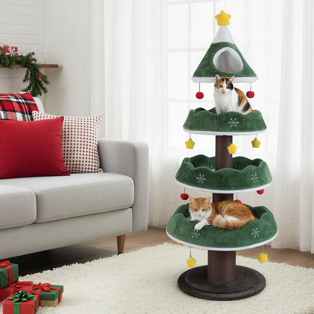 70.5 Inches Tall Christmas Cat Tree with 3 Plush Platforms - view 3