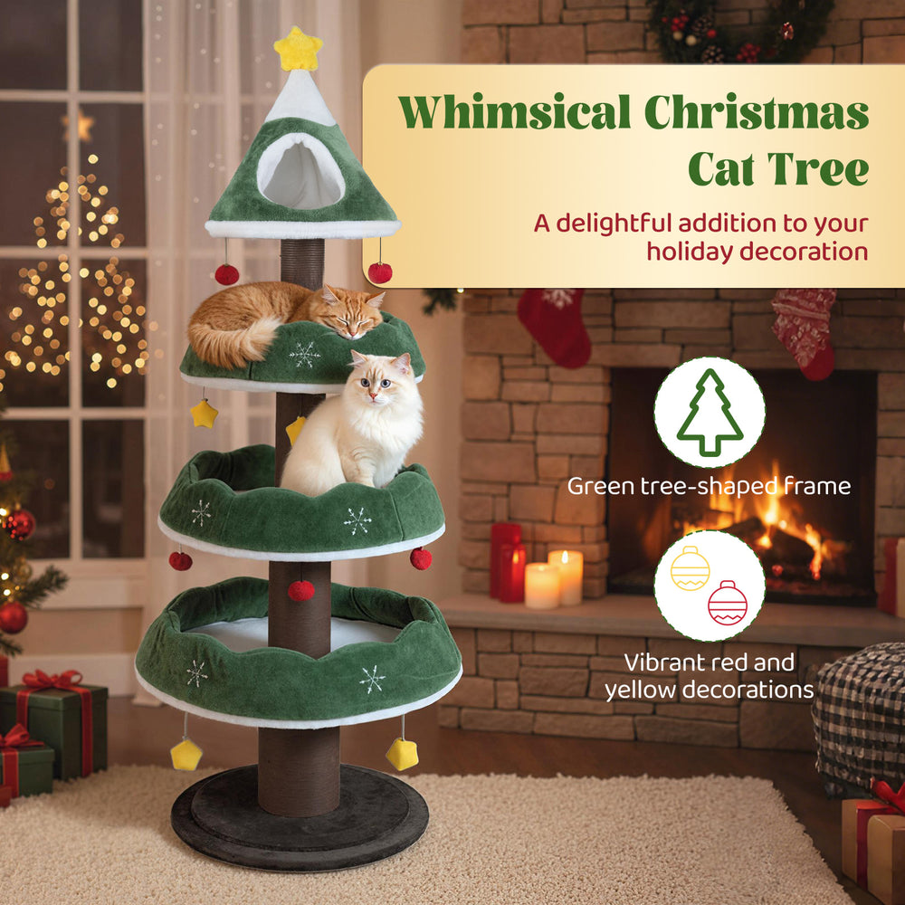 70.5 Inches Tall Christmas Cat Tree with 3 Plush Platforms - view 6