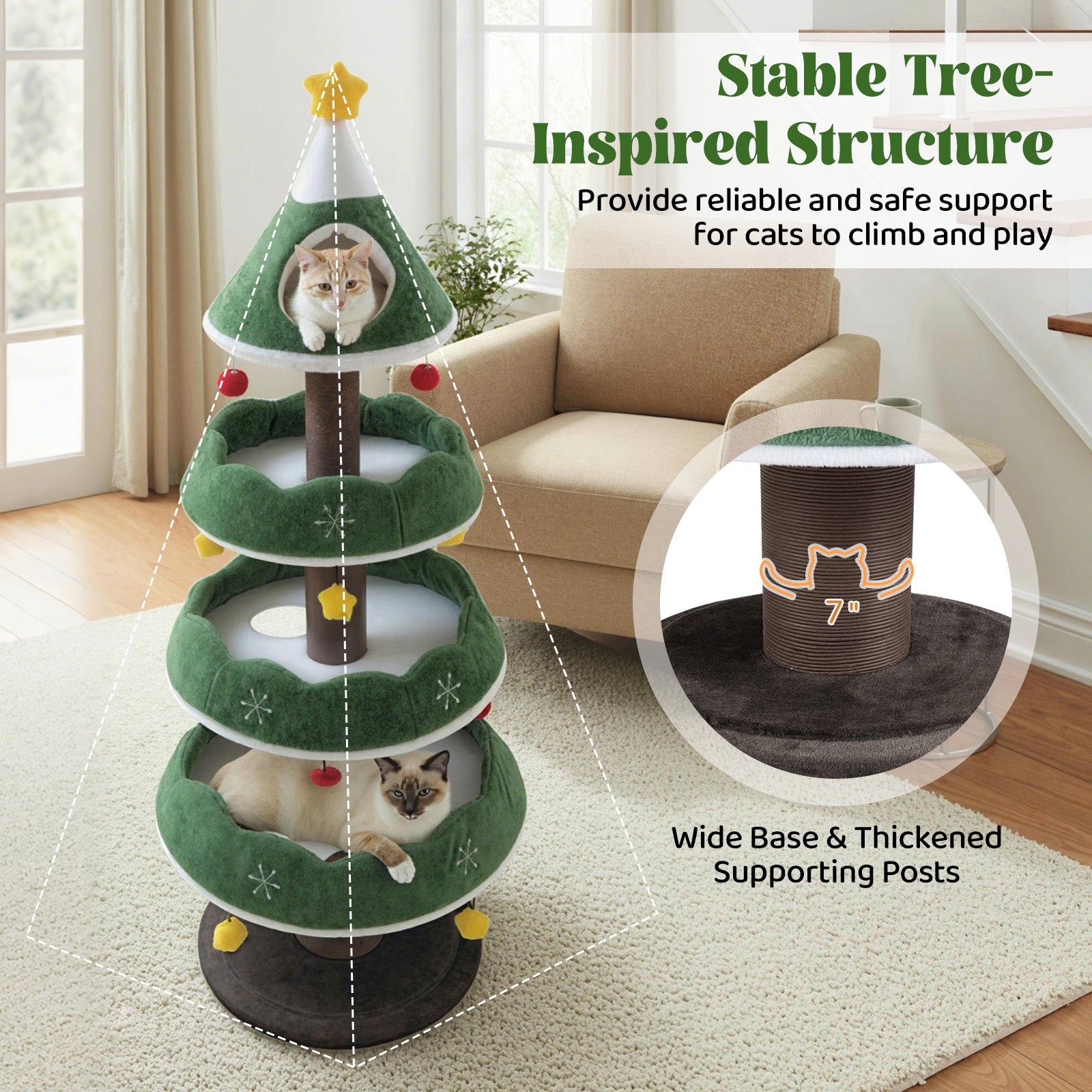 70.5 Inches Tall Christmas Cat Tree with 3 Plush Platforms - view 7