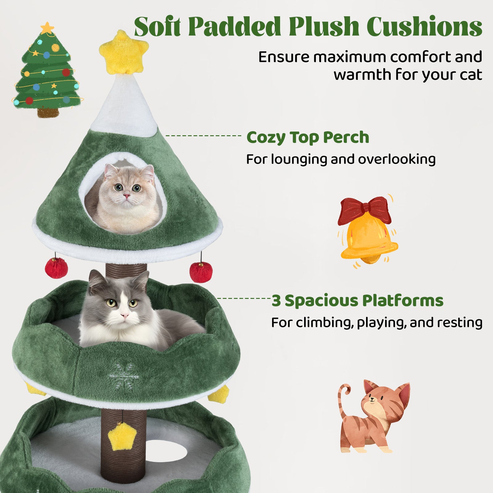 70.5 Inches Tall Christmas Cat Tree with 3 Plush Platforms - view 8