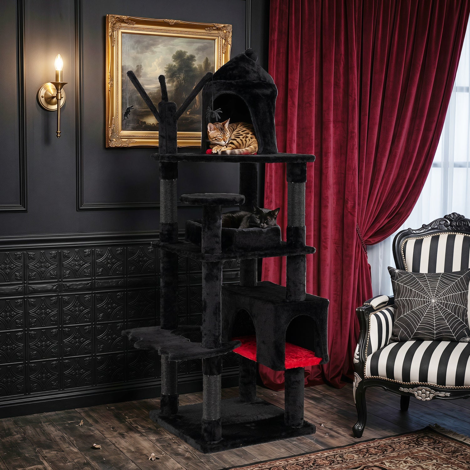 70 Inch Gothic Cat Tree for Indoor Cats with Castle and House - view 2
