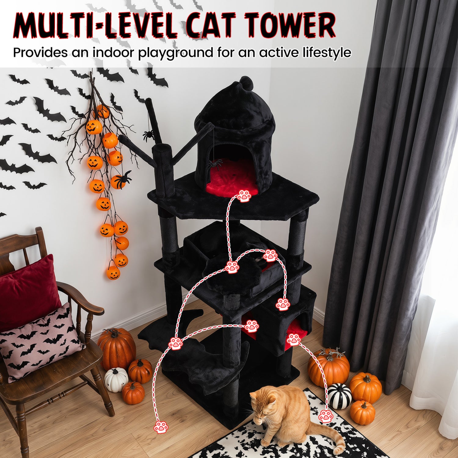 70 Inch Gothic Cat Tree for Indoor Cats with Castle and House - view 6