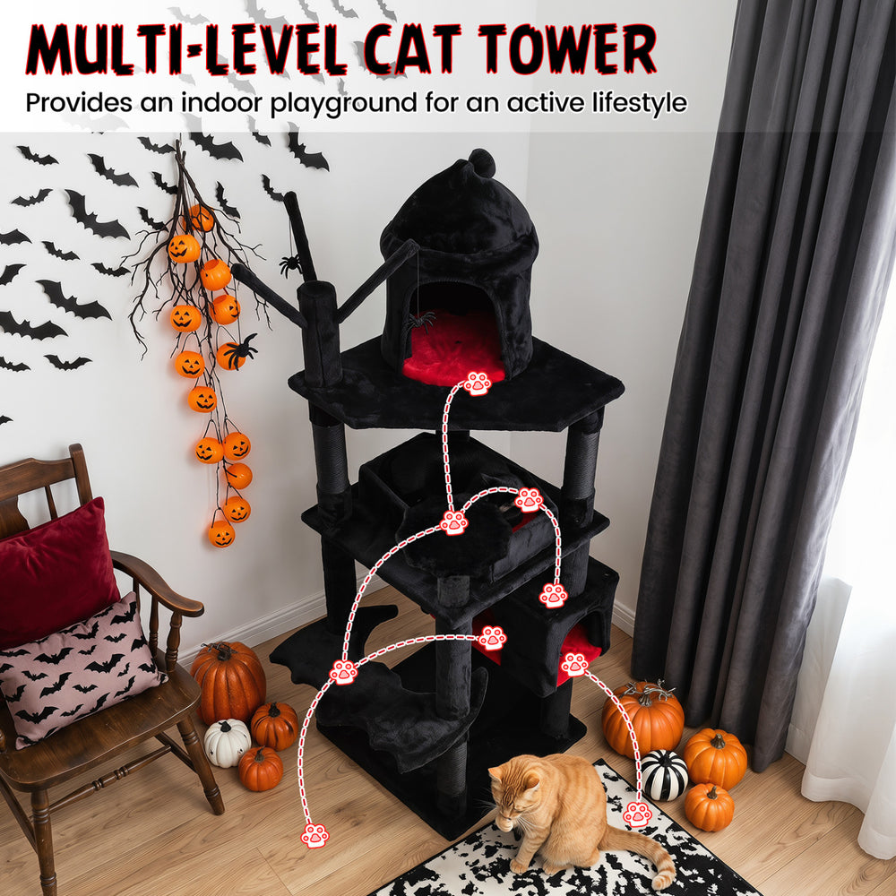 70 Inch Gothic Cat Tree for Indoor Cats with Castle and House - view 6