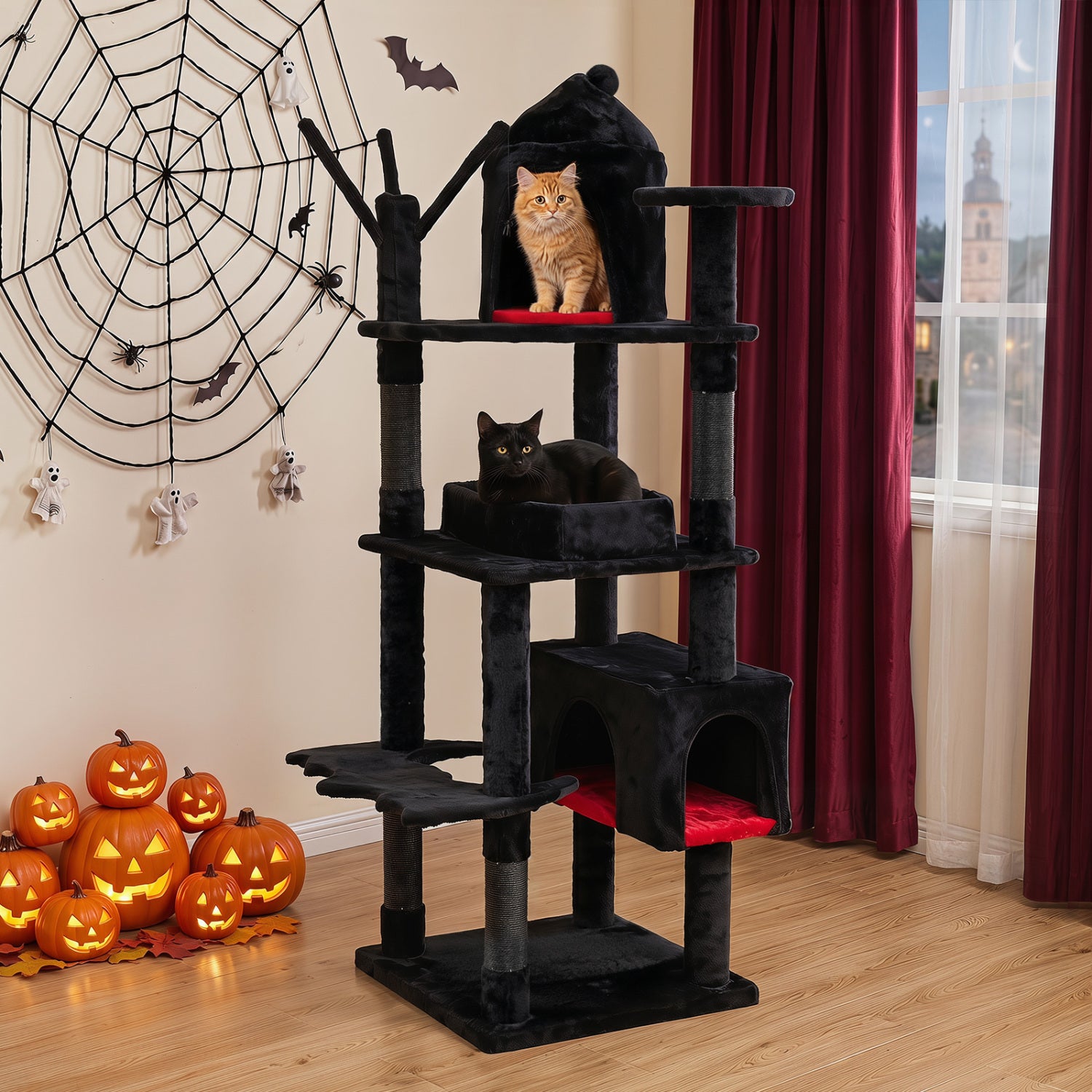 70 Inch Gothic Cat Tree for Indoor Cats with Castle and House - view 3