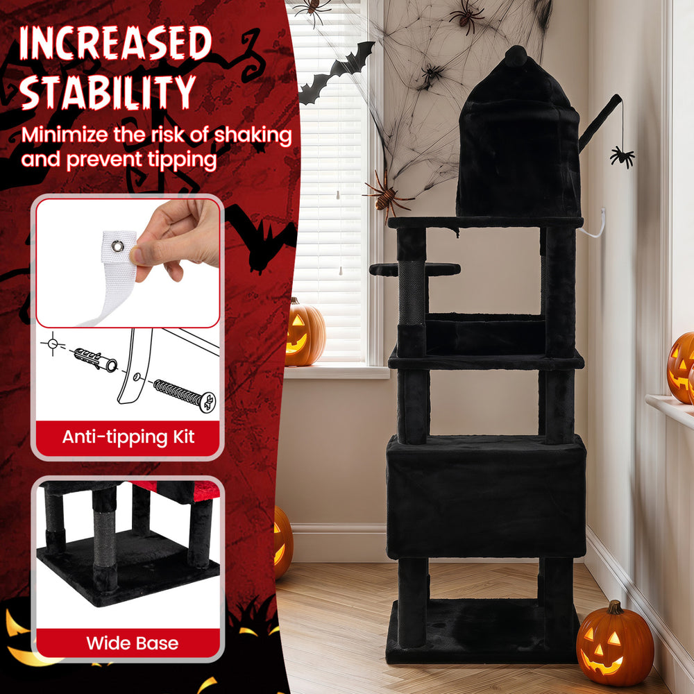 70 Inch Gothic Cat Tree for Indoor Cats with Castle and House - view 7