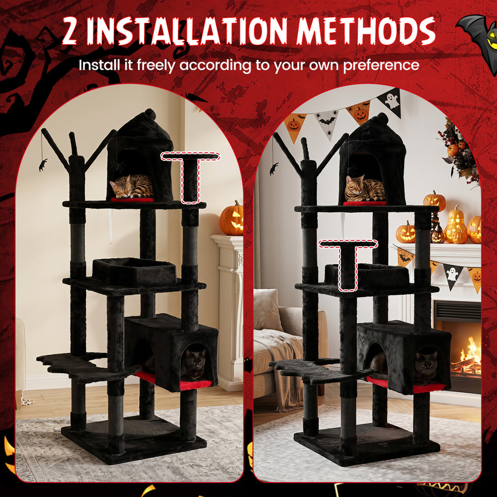 70 Inch Gothic Cat Tree for Indoor Cats with Castle and House - view 8