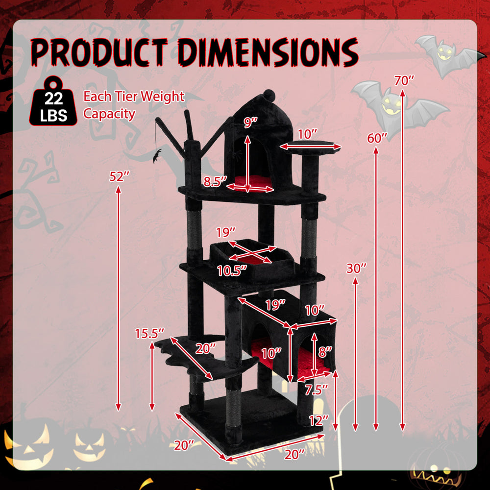 70 Inch Gothic Cat Tree for Indoor Cats with Castle and House - view 5