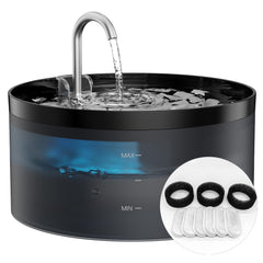 GIOTOHUN 2L Cat Water Fountain | Super Silent, LED, Multi-Stage Filter - Black-3.2L+ 6 Filters +3 Sponges