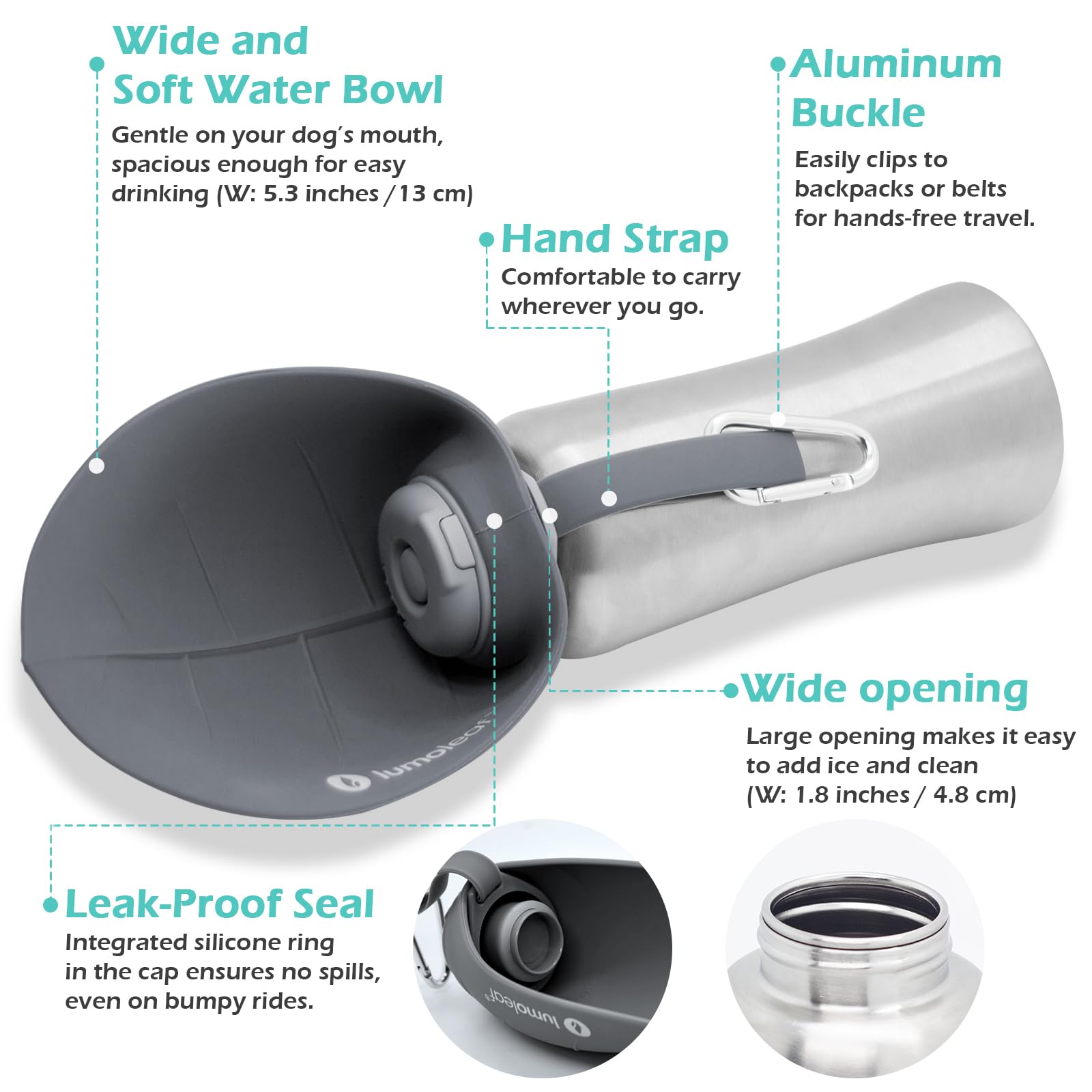 LumoLeaf 800 ml Stainless Steel Dog Water Bottle | Travel Pet Water Dispenser - feature view 20