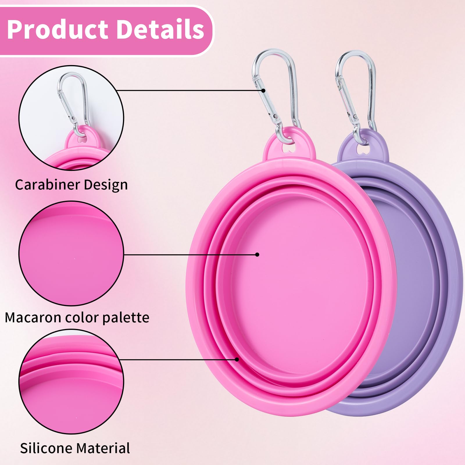SLSON Collapsible Dog Bowls 2-Pack | Macaron Silicone Travel Pet Bowls - feature view 28