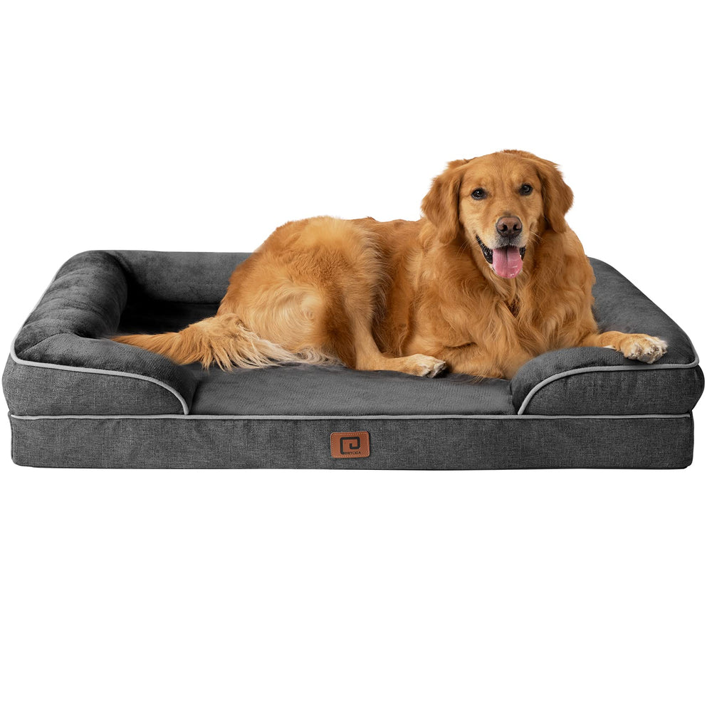 EHEYCIGA Memory Foam XL Orthopedic Dog Bed | Bolster Sides, Waterproof - Dark Gray / 112L x 81W x 16H cm