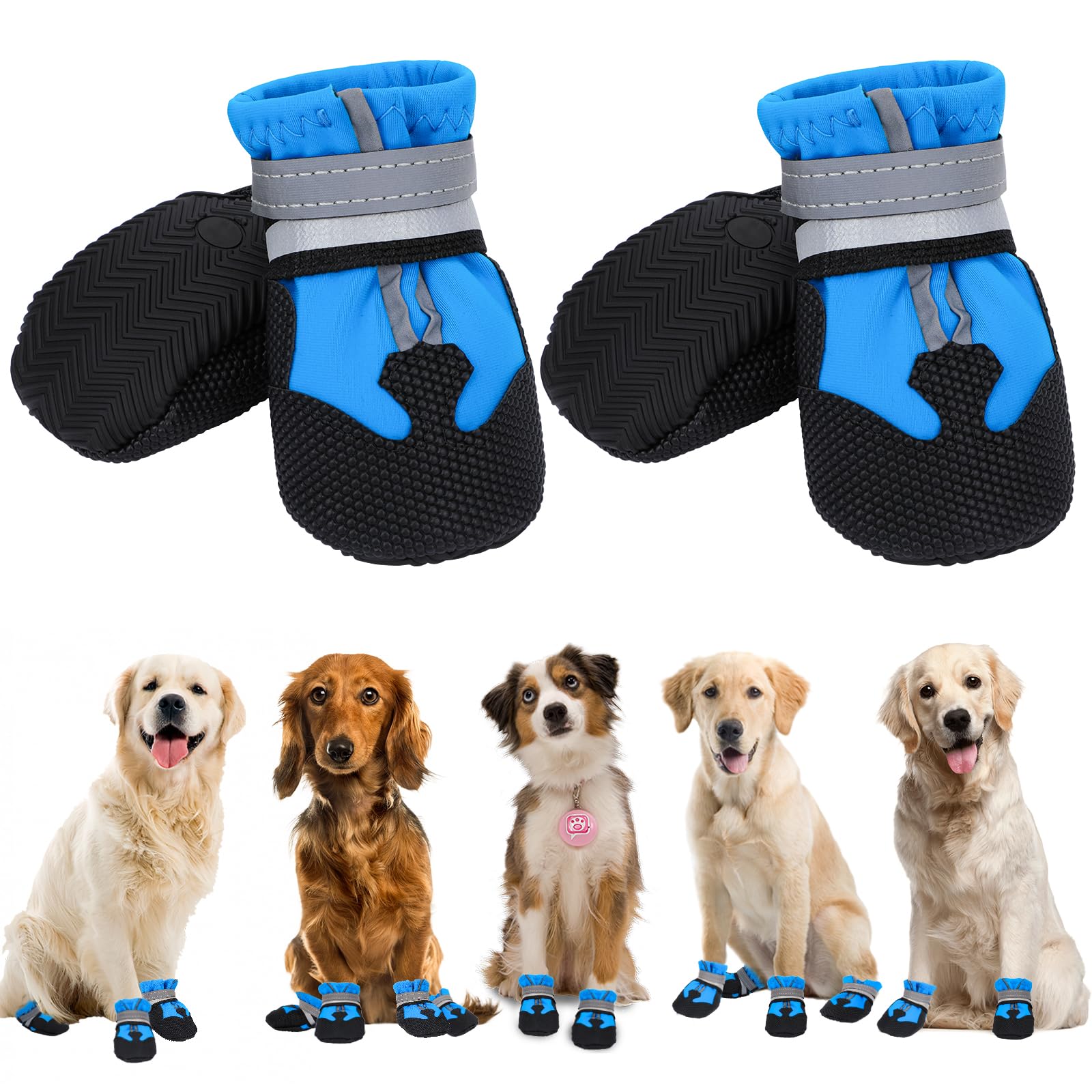 Waterproof Dog Boots 4-Pack | Reflective Paw Protectors, Non-Slip Sole - feature view 8