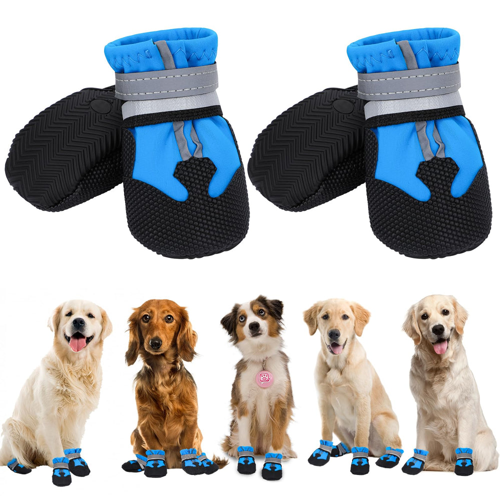 Waterproof Dog Boots 4-Pack | Reflective Paw Protectors, Non-Slip Sole - XXL / Blue