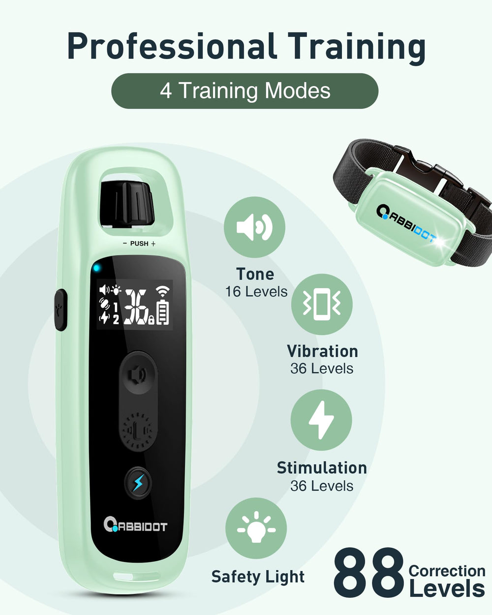 ABBIDOT 3300 ft Dog Training Collar | 5 Modes, 88 Levels, IPX7 - feature view 14