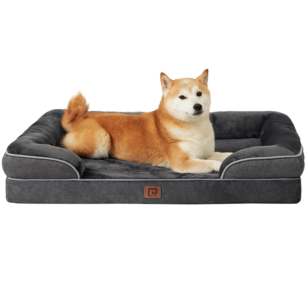 EHEYCIGA Memory Foam XL Orthopedic Dog Bed | Bolster Sides, Waterproof - Dark Gray / 91L x 68W x 16H cm