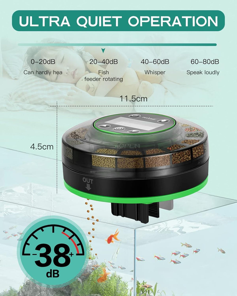 Petbank Automatic Fish Feeder for Aquarium | USB-Rechargeable Timer - feature view 7