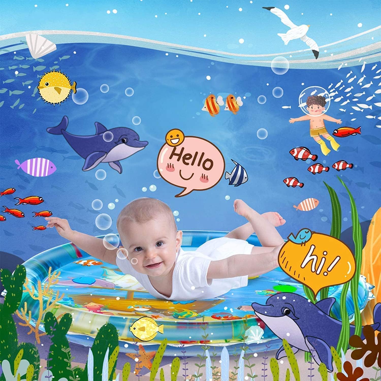 Interactive Water Play Mat for Cats & Dogs | Ocean-Theme Sensory Cooling Mat - alternate view