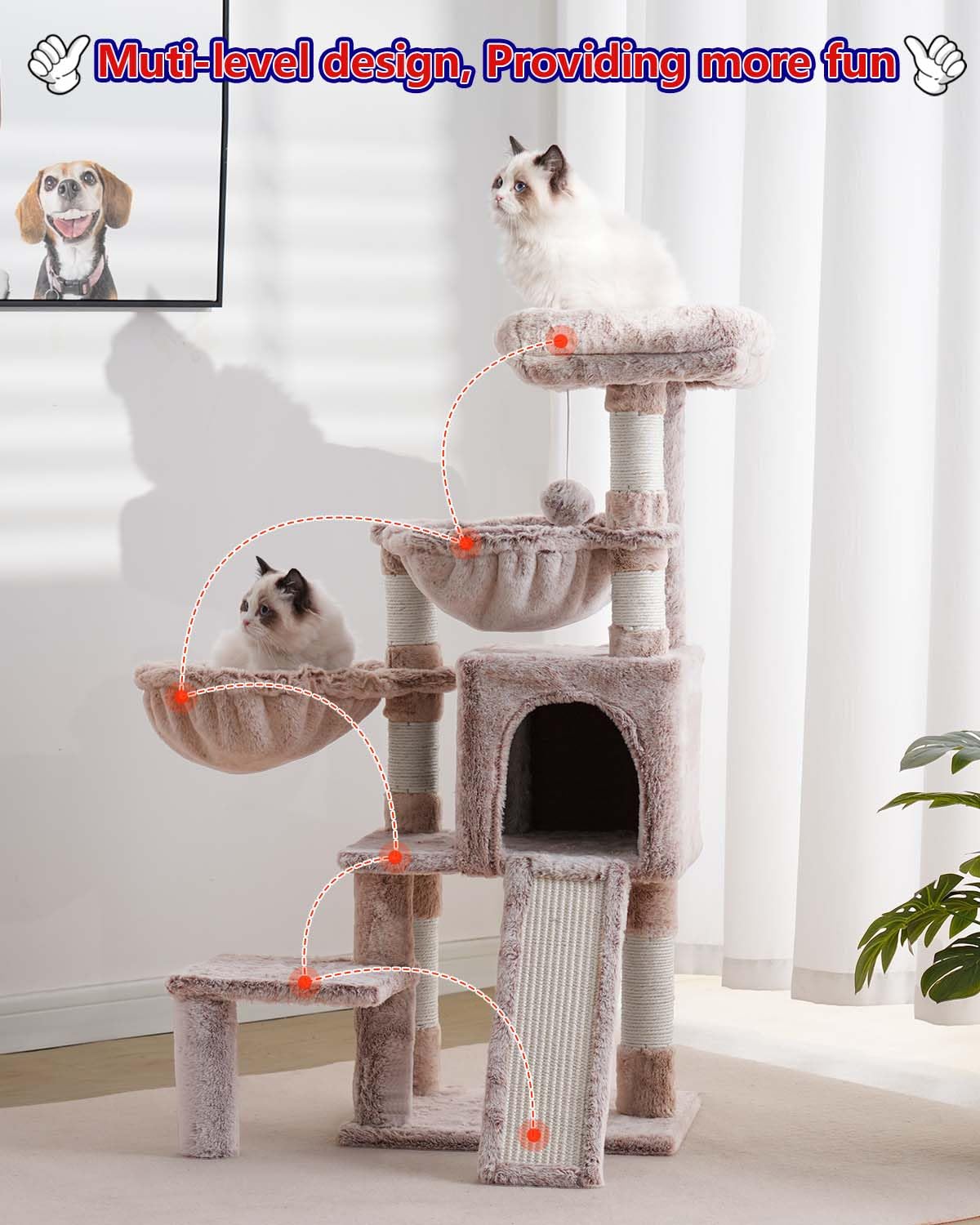 Gitelsnour Cat Tree with Condo, 2 Baskets, Hammock & Scratching Posts - feature view 10