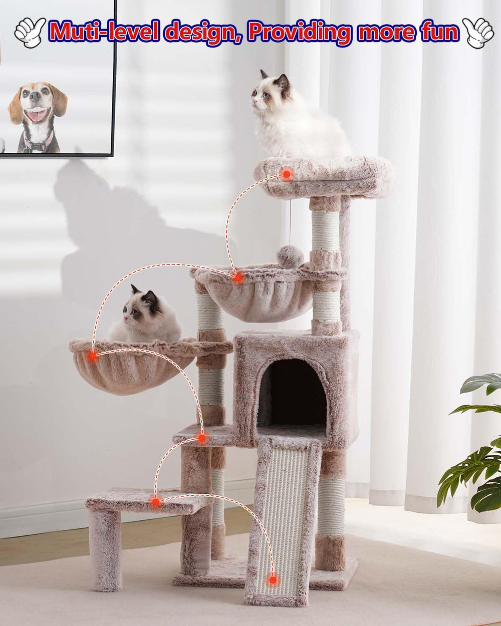 Gitelsnour Cat Tree with Condo, 2 Baskets, Hammock & Scratching Posts - feature view 10
