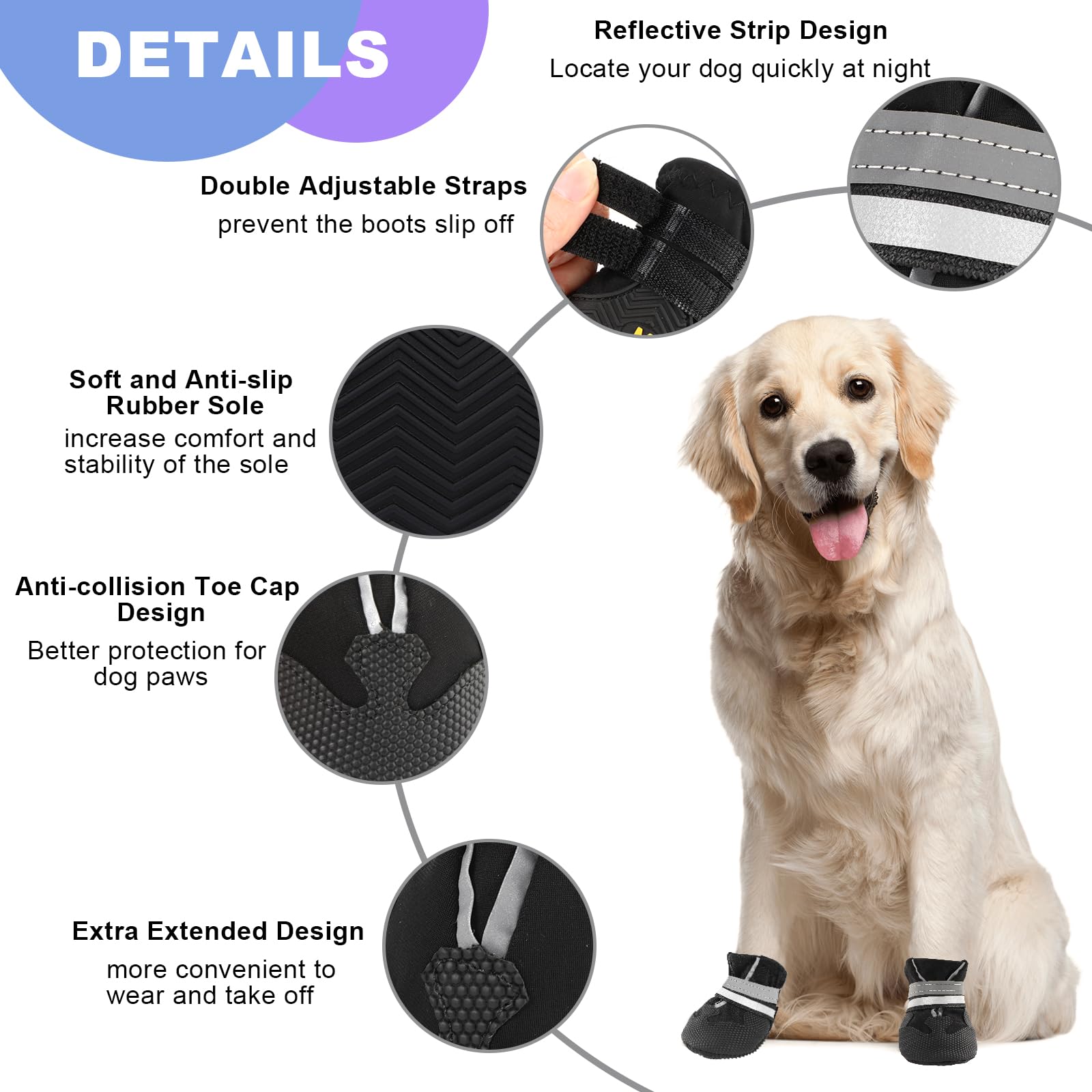 Waterproof Dog Boots 4-Pack | Reflective Paw Protectors, Non-Slip Sole - view 51