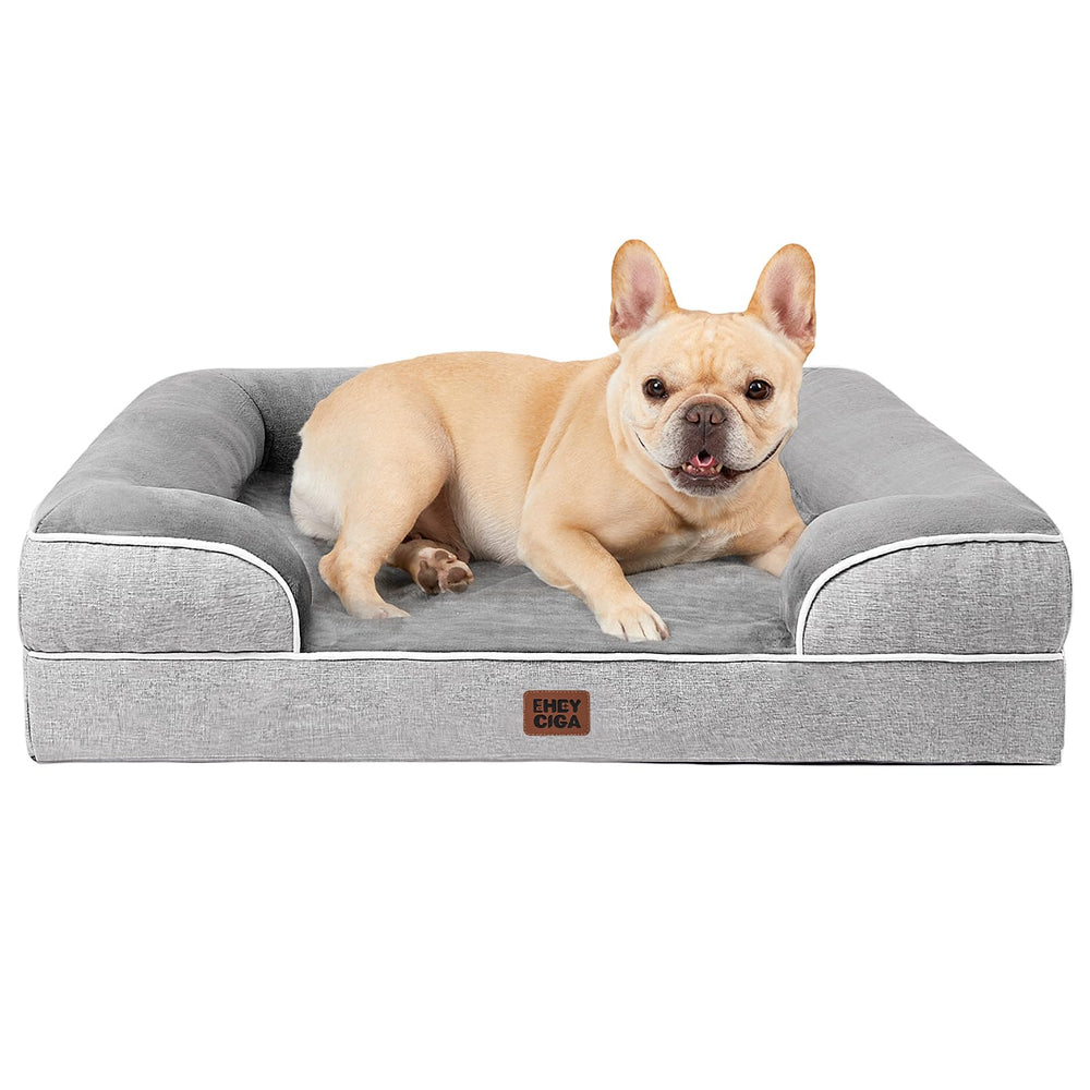 EHEYCIGA Memory Foam XL Orthopedic Dog Bed | Bolster Sides, Waterproof - Gray / 76L x 51W x 16H cm