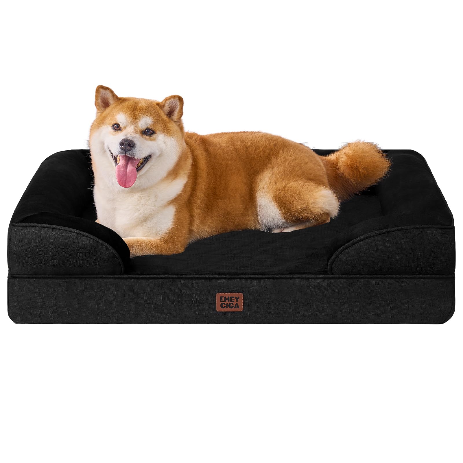 EHEYCIGA Memory Foam XL Orthopedic Dog Bed | Bolster Sides, Waterproof - Black / 91L x 68W x 16H cm