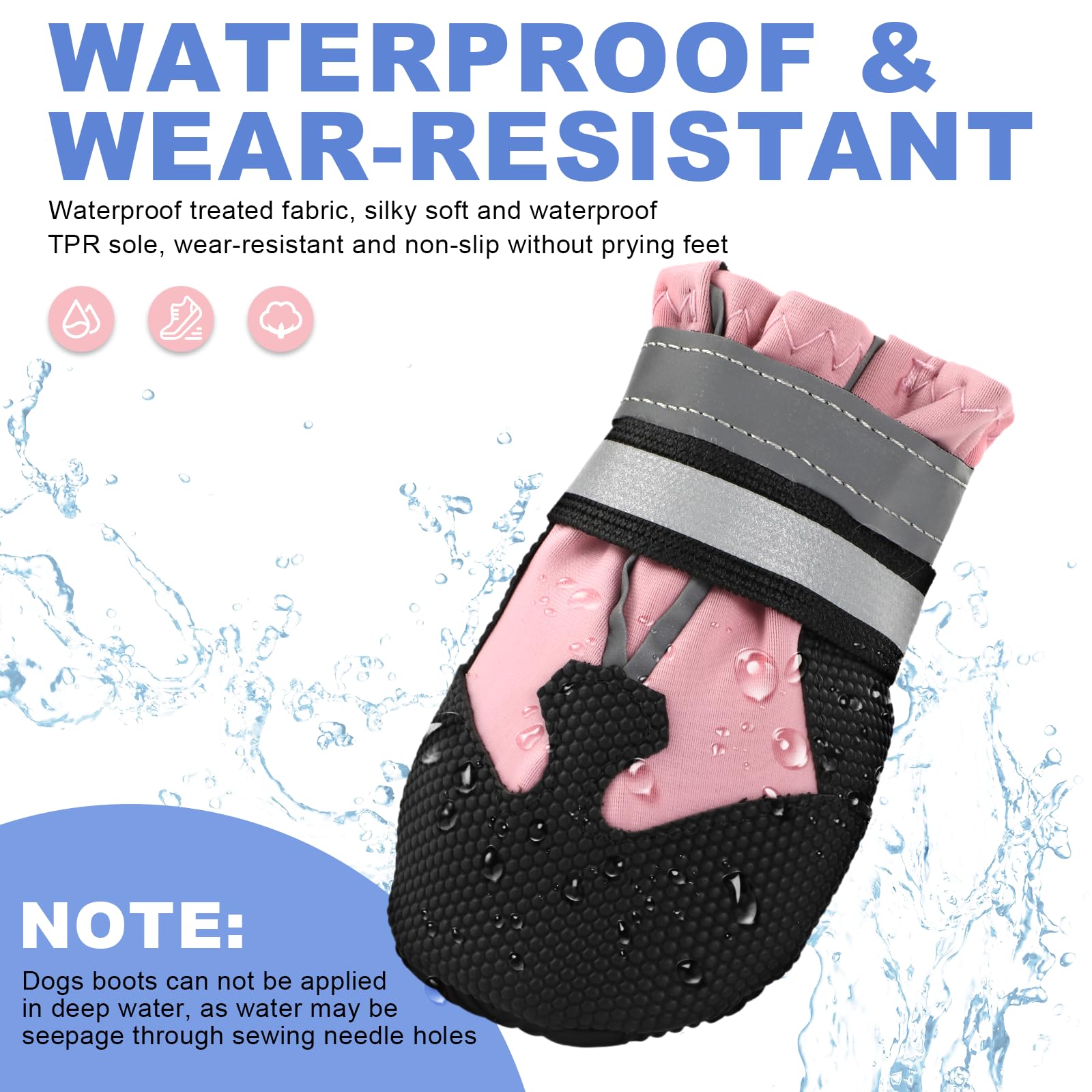 Waterproof Dog Boots 4-Pack | Reflective Paw Protectors, Non-Slip Sole - feature view 40