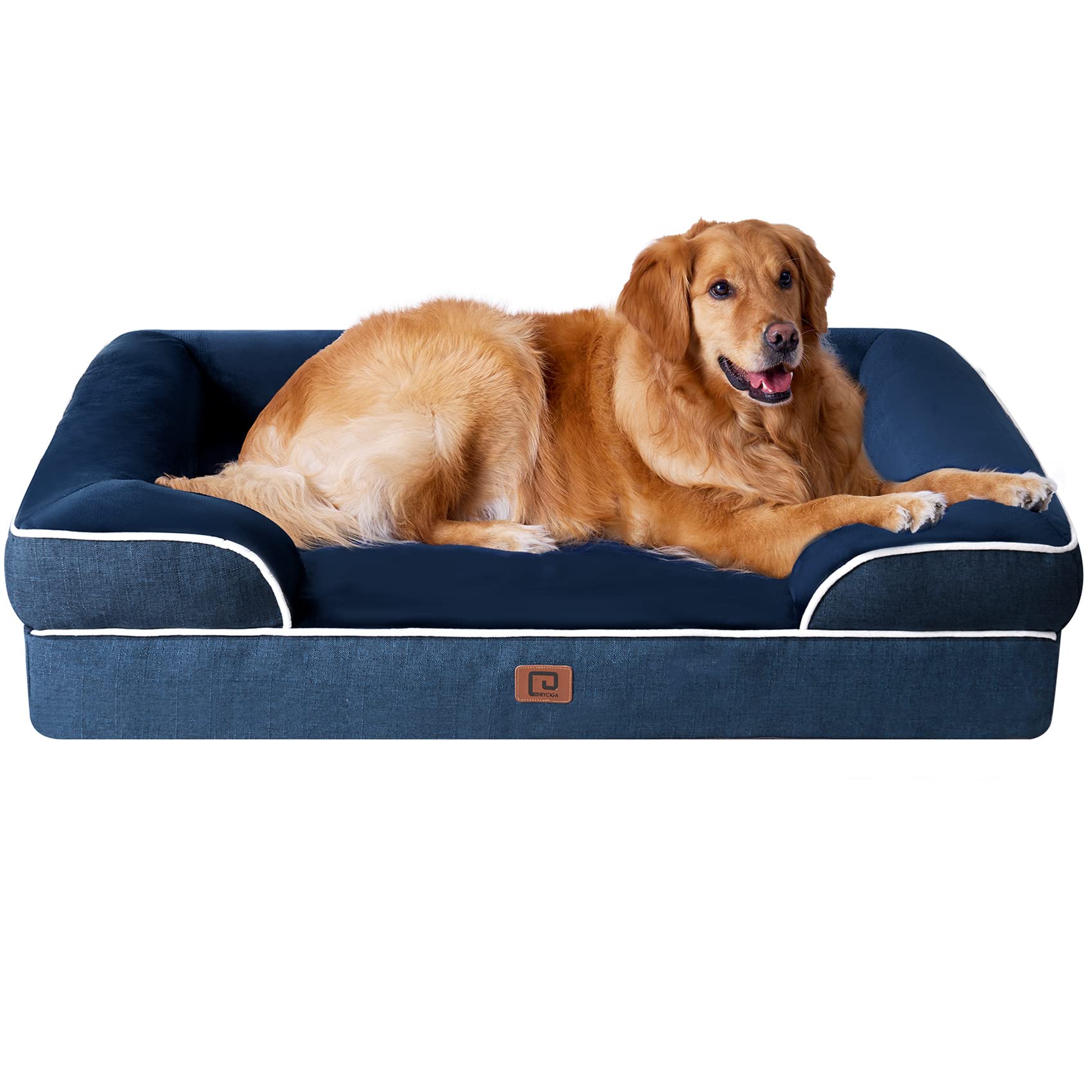 EHEYCIGA Memory Foam XL Orthopedic Dog Bed | Bolster Sides, Waterproof - Navy / 112L x 81W x 16H cm