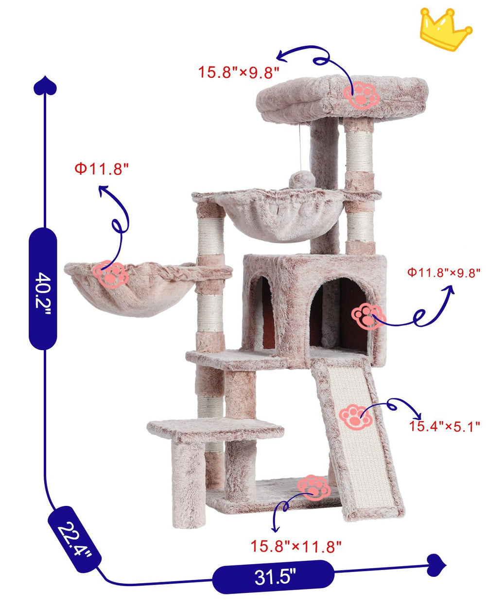 Gitelsnour Cat Tree with Condo, 2 Baskets, Hammock & Scratching Posts - detail view