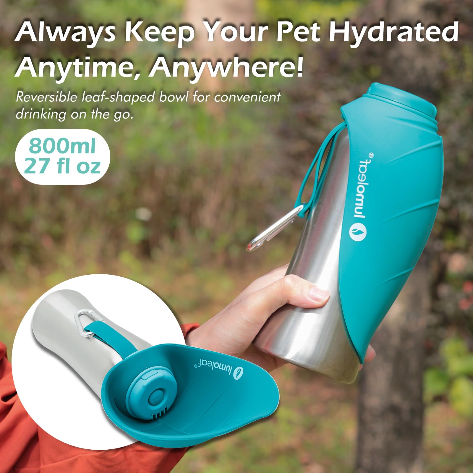 LumoLeaf 800 ml Stainless Steel Dog Water Bottle | Travel Pet Water Dispenser - feature view 15