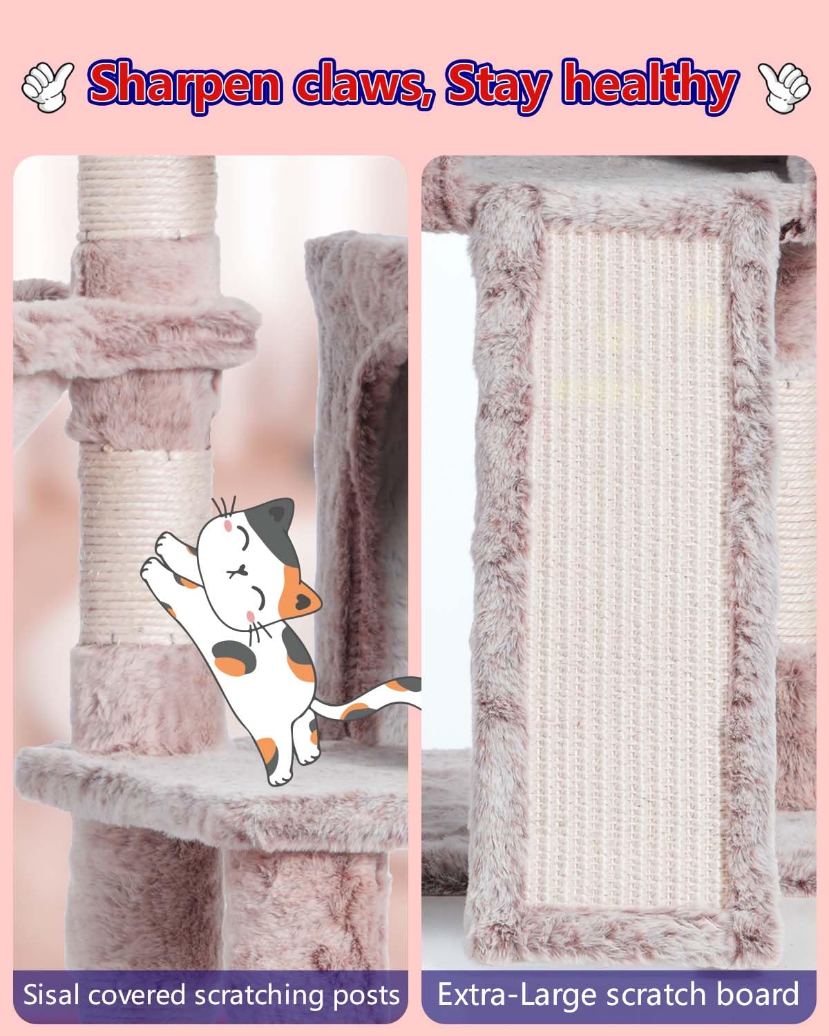 Gitelsnour Cat Tree with Condo, 2 Baskets, Hammock & Scratching Posts - feature view 9