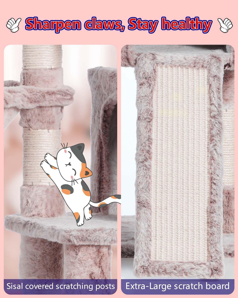 Gitelsnour Cat Tree with Condo, 2 Baskets, Hammock & Scratching Posts - feature view 9