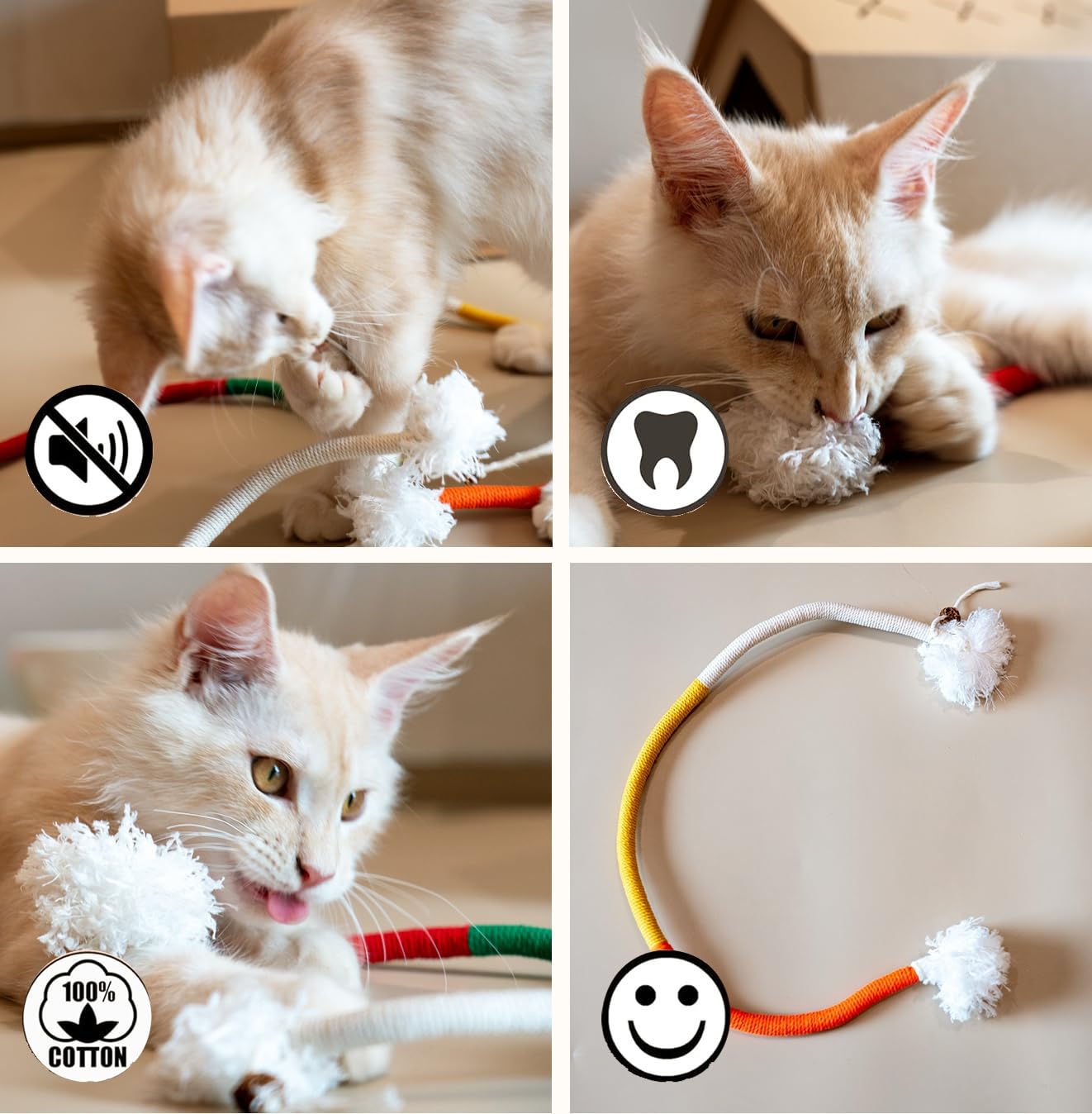 Petelligent 3-Pack Bent Cat Rope Toys | Cotton Rope, Pom Pom & Catnip - feature view 7